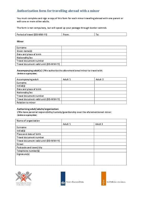 Consent form for travelling abroad with a minor (English, pdf)